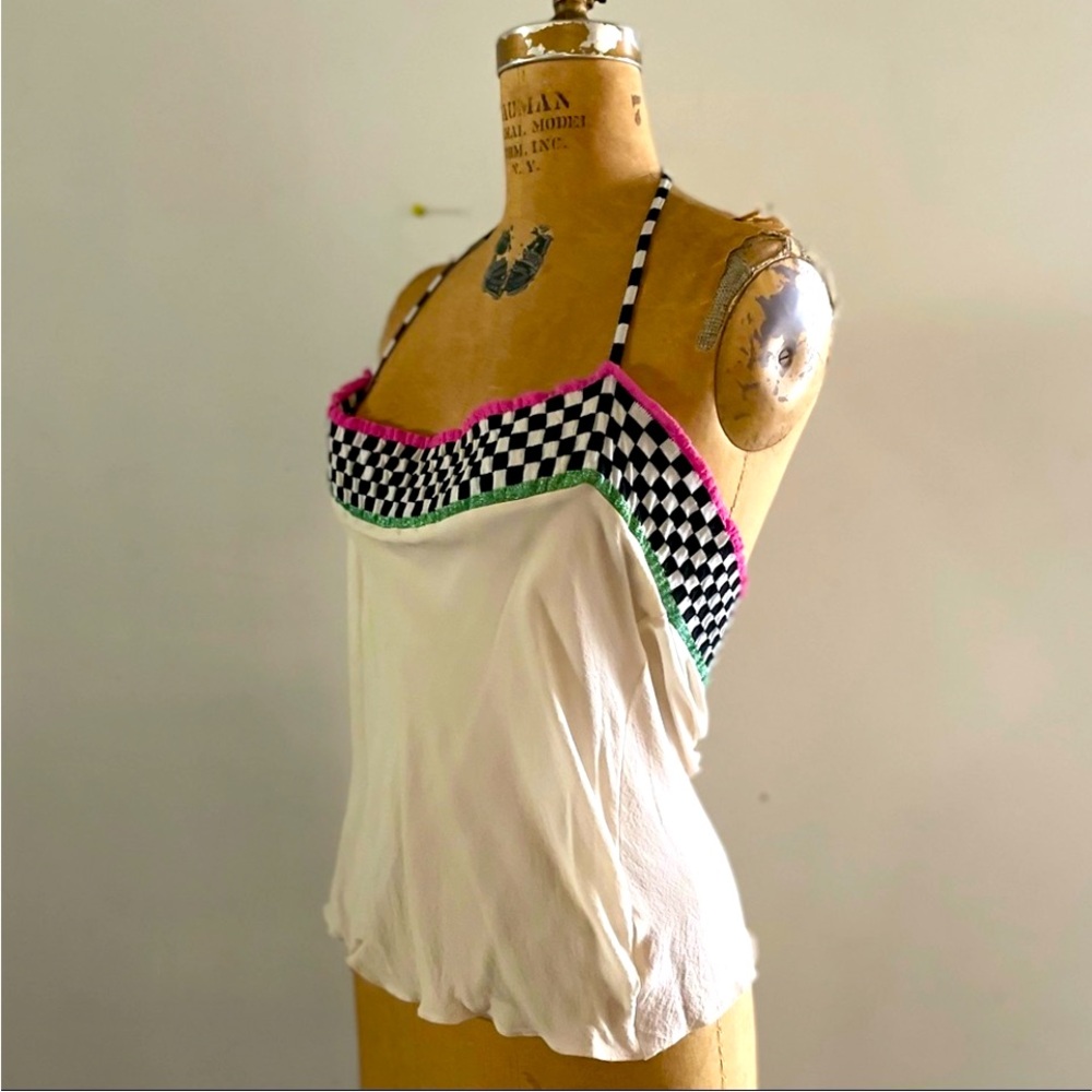 [ICEBERG] Cream Silk White Black Pink Green block Knit Cami Top